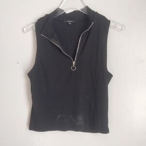 Ambiance Black Sleeveless Zip Tank